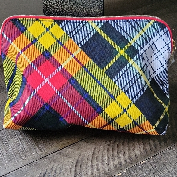 Estee Lauder Red and Black Makeup Bag with Tartan Design - Picture 2 of 7